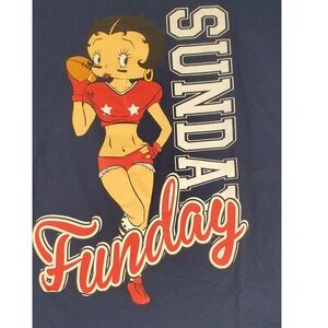 Brooklyn Vertical Betty Boop Sunday Funday Football Graphic‎ T-Shirt Navy Large